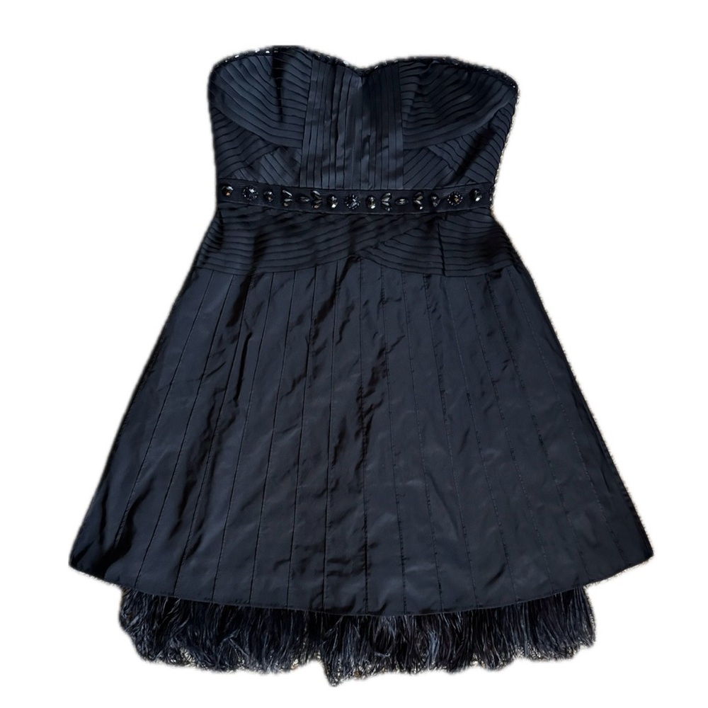 BCBGMAXAZRIA Women’s Black Beaded Feather Mini Dress | Designer Luxury LBD